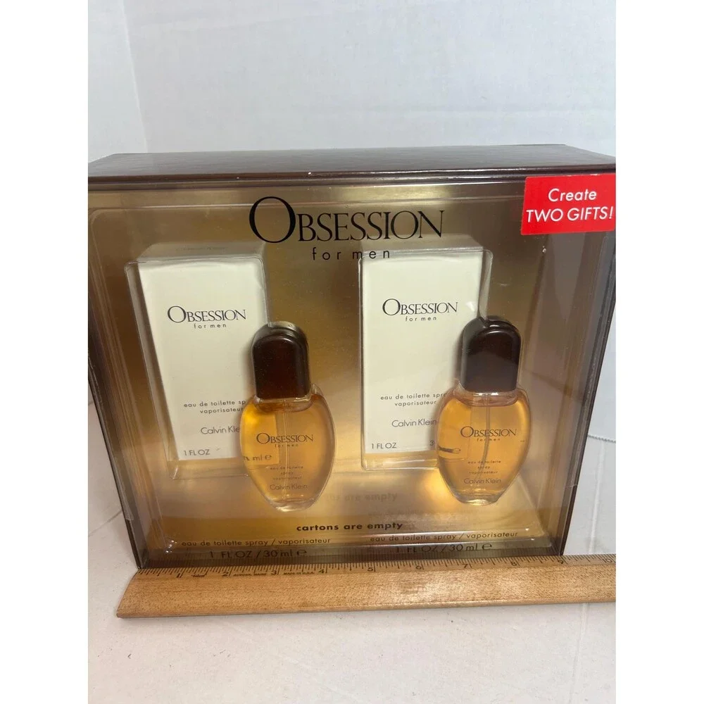 Calvin Klein Obsession for Men Gift Set 2x 1oz EDT Bottles Vintage Display